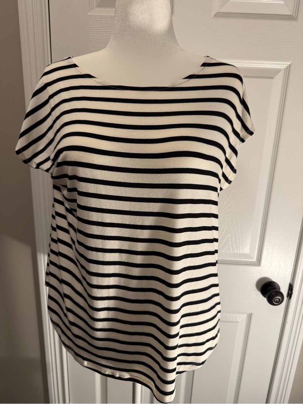 Green Envelope Black and White Striped Short Sleeve Top